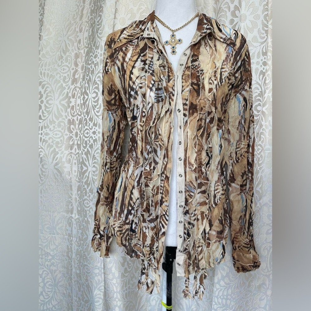 Violet & Claire Brown Patterned Button Down Shirt - image 2